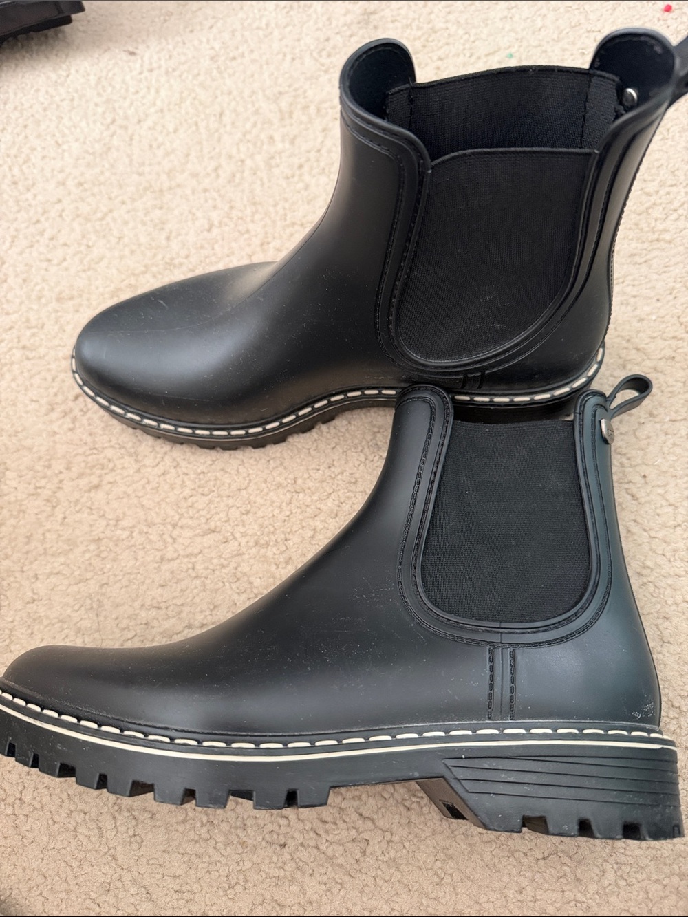 Women's Black Chelsea Rain Booties with Lug Sole